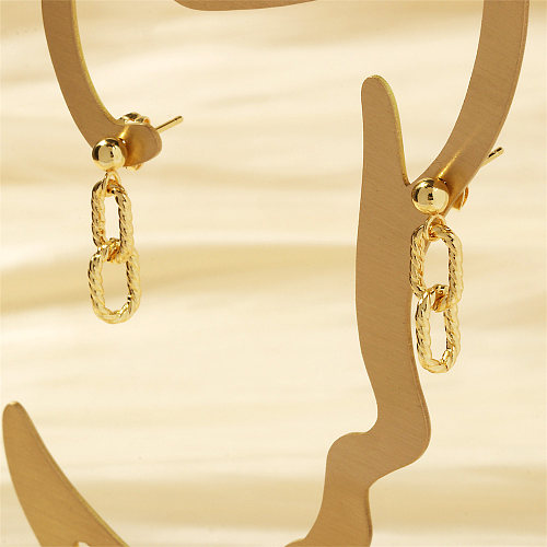 1 paire de boucles d'oreilles rétro streetwear, chaîne ovale plaquée cuivre plaqué or 18 carats