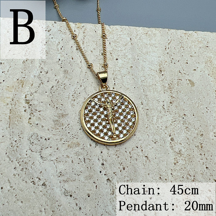 Retro Round Copper Inlay Zircon Pendant Necklace