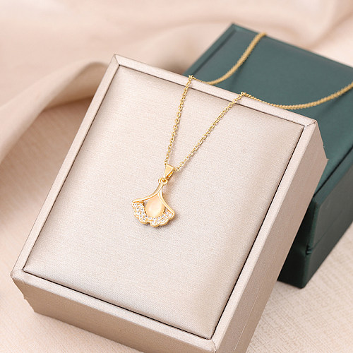 IG Style Simple Style Ginkgo Leaf Copper Inlay Opal Zircon Pendant Necklace