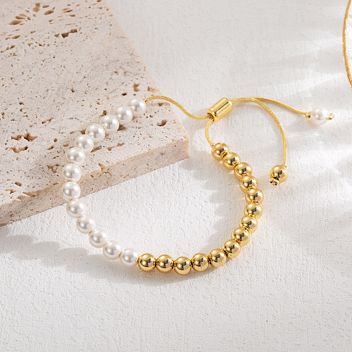 IG Style Classic Style Round Imitation Pearl Copper Patchwork Plating 18K Gold Plated Bracelets