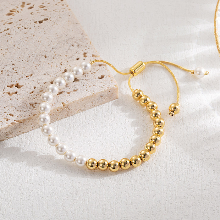 Bracelets plaqués or 18 carats avec perles d'imitation rondes de style classique de style IG