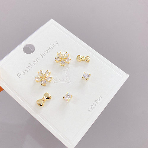 1 Set Simple Style Snowflake Copper Inlay Rhinestones Ear Studs