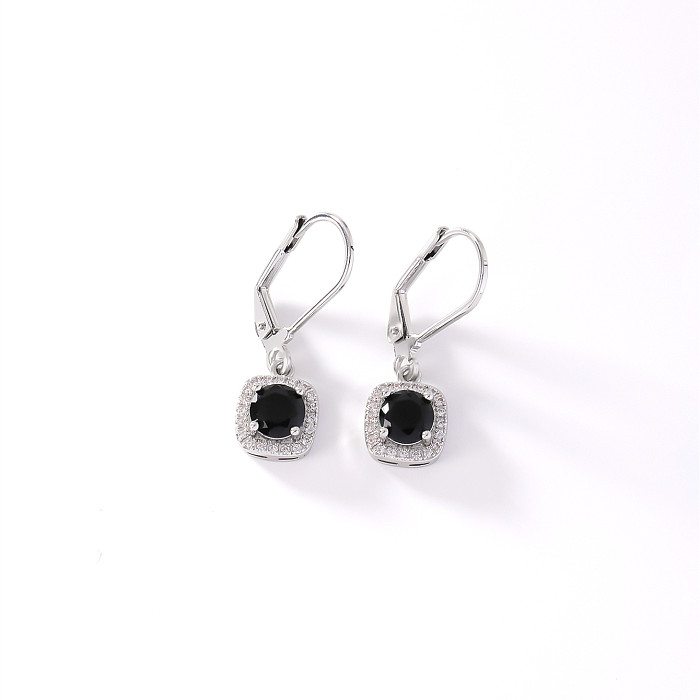 1 Pair IG Style Casual Simple Style Round Square Plating Inlay Copper Zircon Drop Earrings