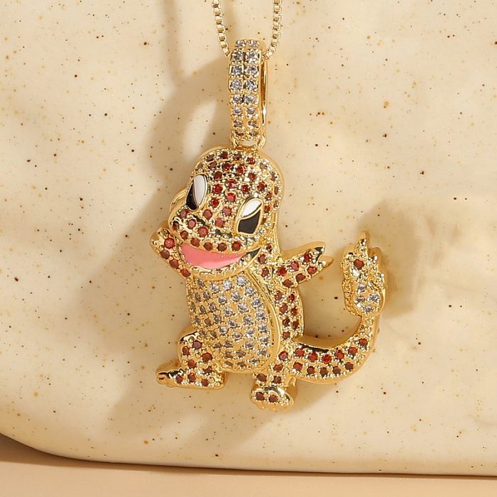 Elegant Luxurious Classic Style Animal Copper Plating Inlay Zircon 14K Gold Plated Pendant Necklace