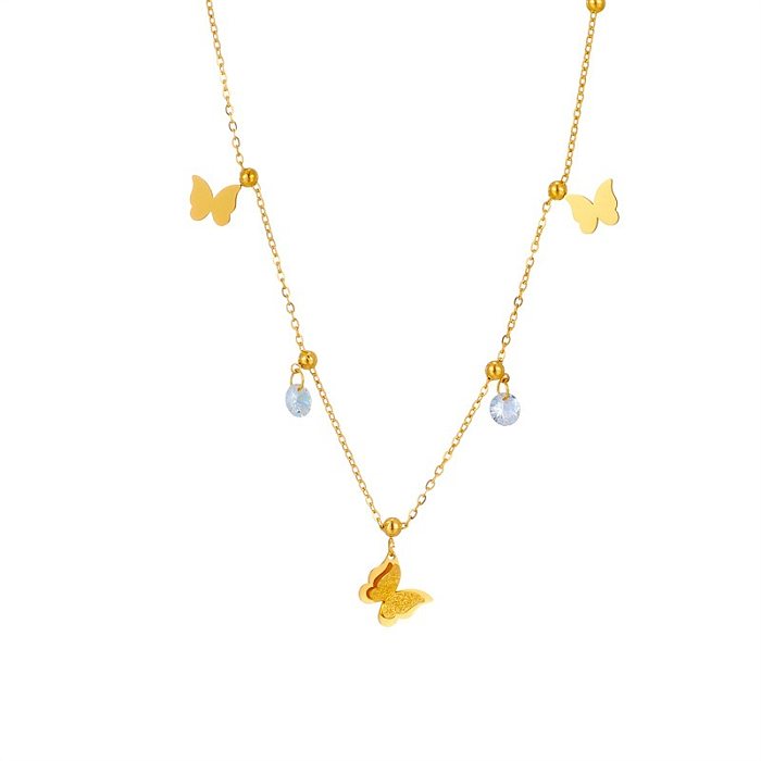 Elegante Schmetterlings-Armband-Halskette mit Titan-Stahlbeschichtung und Inlay-Zirkon-18-Karat-Vergoldung