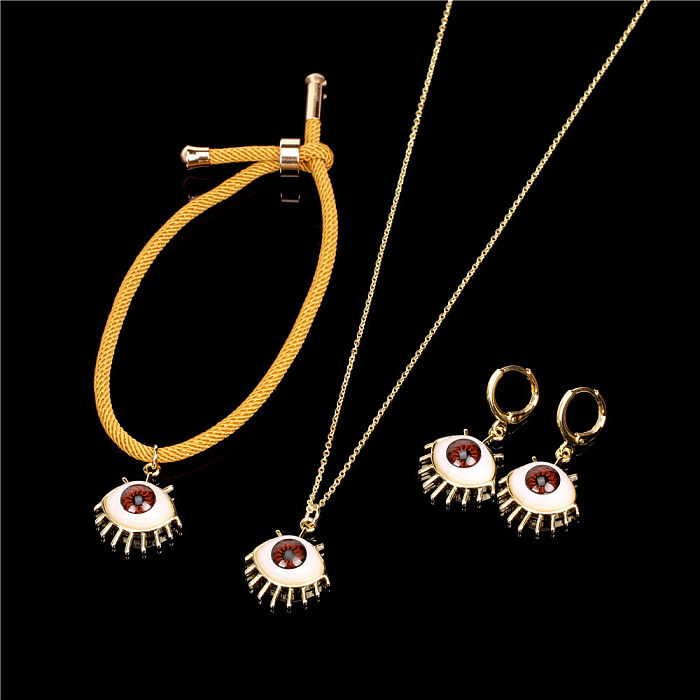 Conjunto de brincos de colar de pulseira trançada ajustável de olho de moda