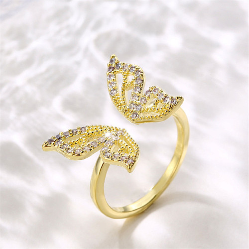 Elegant Sweet Shiny Butterfly Copper Plating Inlay Zircon Rose Gold Plated Gold Plated Open Rings