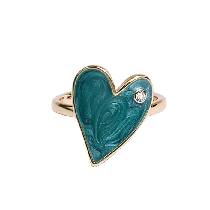 Romantic Simple Style Heart Shape Copper Enamel Plating Inlay Zircon Open Ring