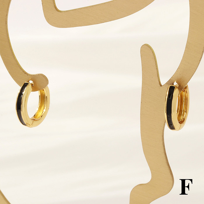 1 Pair Simple Style Circle Enamel Plating Copper 18K Gold Plated Hoop Earrings