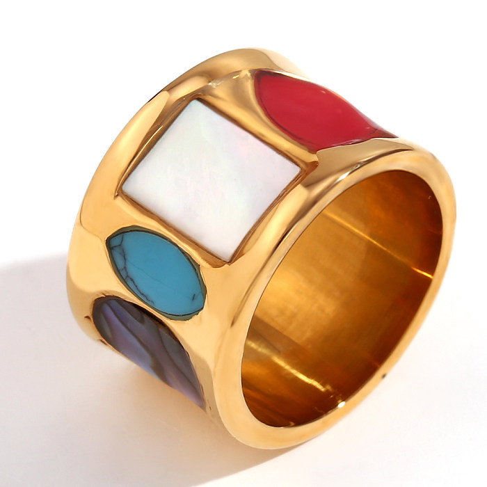 Vintage Style Classic Style Multicolor Stainless Steel Plating Inlay Turquoise 18K Gold Plated Rings