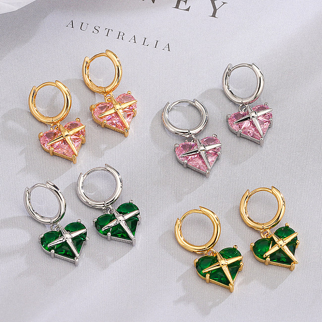 1 Pair Sweet Simple Style Star Heart Shape Plating Inlay Copper Zircon 18K Gold Plated Drop Earrings