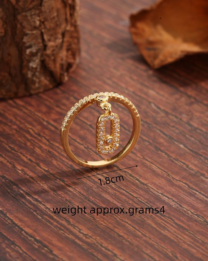 Basic Modern Style Simple Style Rectangle Copper Plating Inlay Zircon 18K Gold Plated Charm Rings