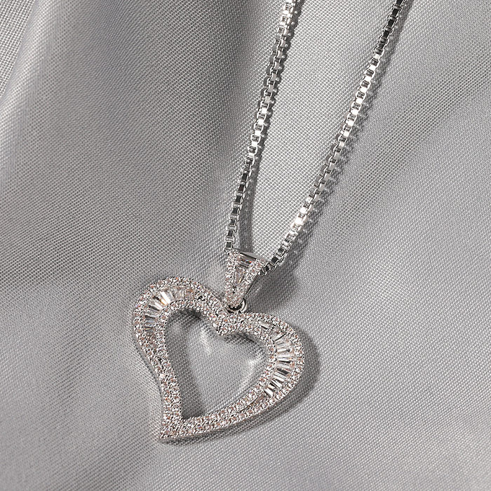 Fashion Heart Shape Copper Metal Zircon Pendant Necklace 1 Piece