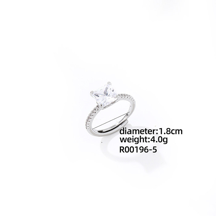 Casual Square Copper Plating Inlay Zircon White Gold Plated Gold Plated Open Rings