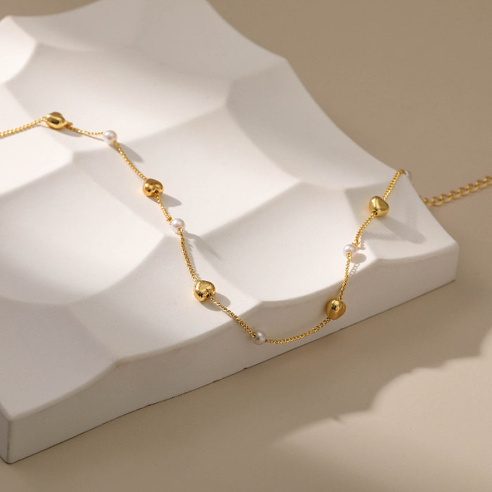 Collar de perlas de moda Collar de cobre de oro minimalista ajustable para mujer