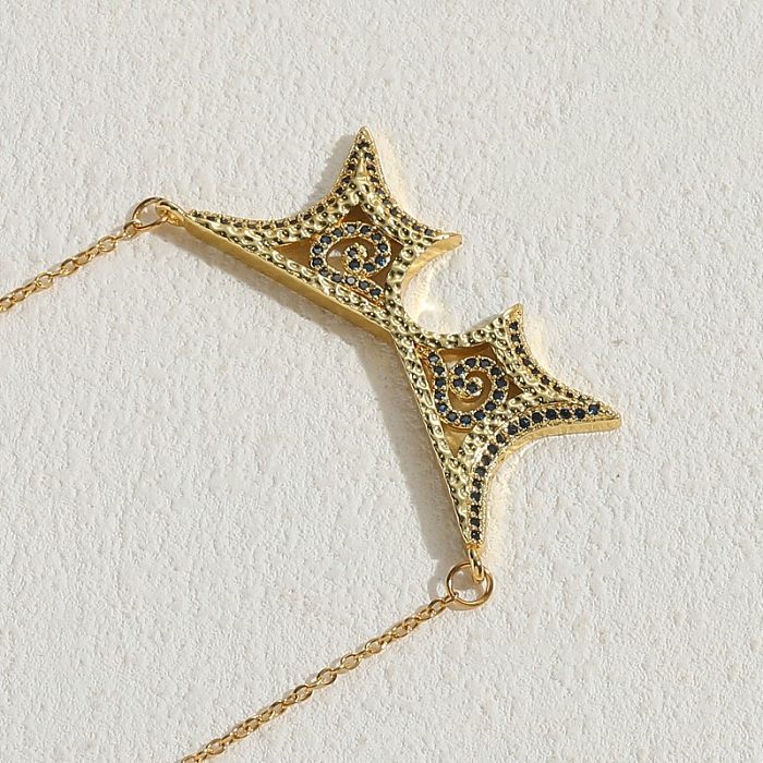 Elegant Luxurious Water Droplets Bat Copper 14K Gold Plated Zircon Pendant Necklace In Bulk