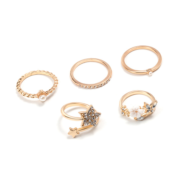 Anéis de liga de flor de estrela doce femininos anéis de aço inoxidável de zircão embutido
