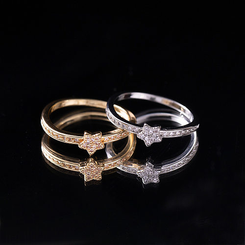 Casual Simple Style Star Copper Gold Plated Zircon Rings In Bulk