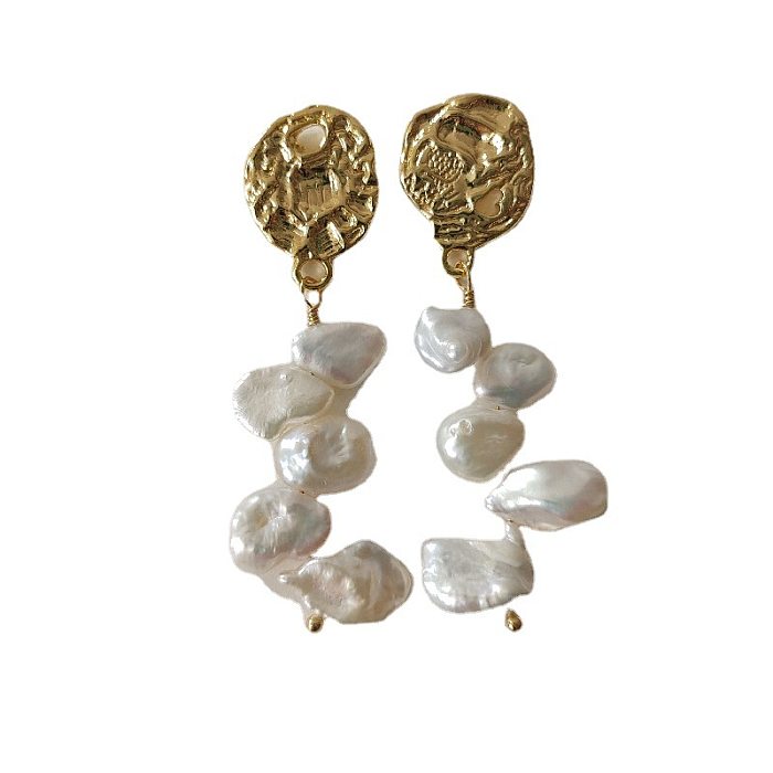 Baroque Pearl Earrings New Chen Shuting Crazy Sister-in-Law Same Style Elegant Metal Style Golden High-Grade Earrings