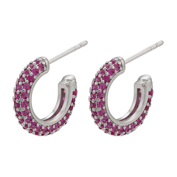 1 Pair Simple Style C Shape Copper Plating Inlay Zircon Ear Studs