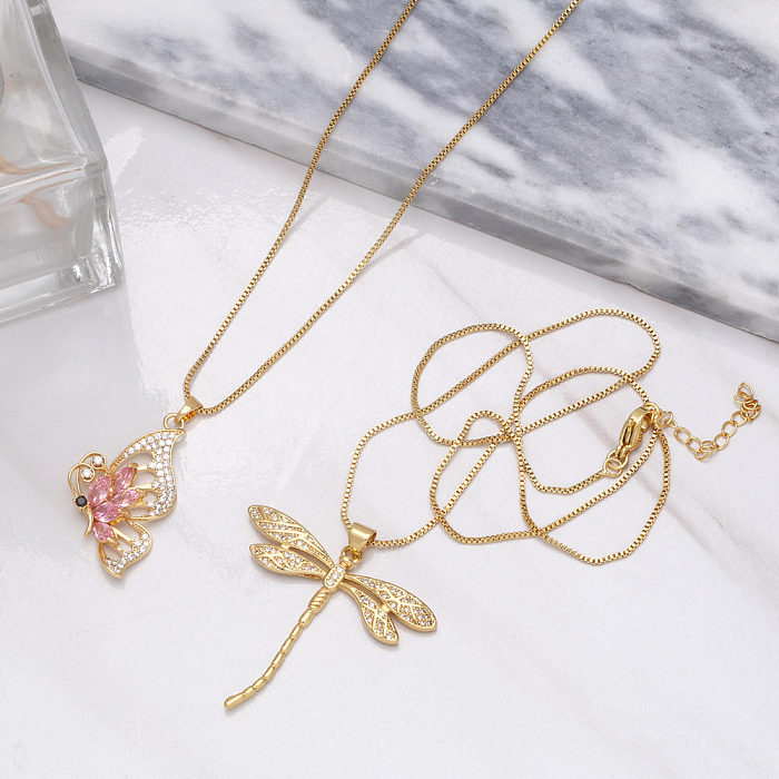 New Dragonfly Butterfly Copper Inlaid Zircon Necklace Collarbone Chain