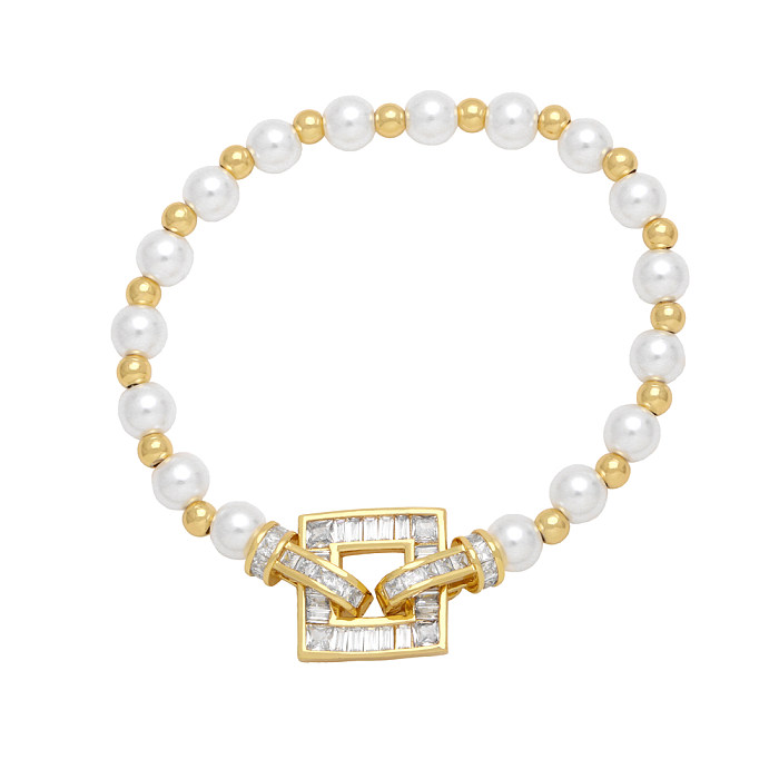 Bracelets artistiques en cuivre et Zircon, perles d'imitation carrées brillantes, en vrac