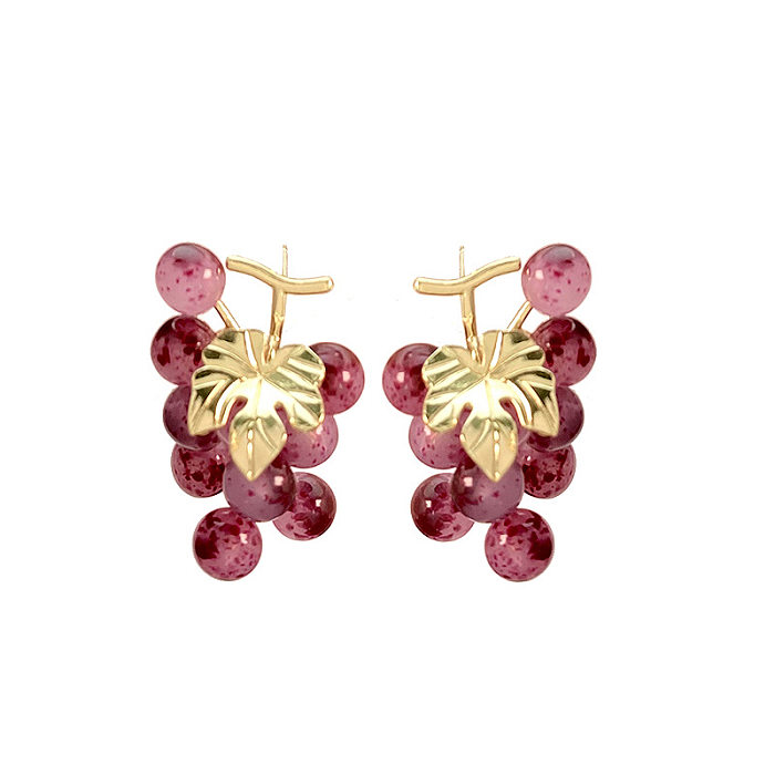 1 Pair IG Style Sweet Grape Plating Resin Copper Ear Studs