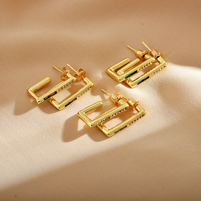 1 Pair Streetwear C Shape Inlay Copper Zircon Ear Studs