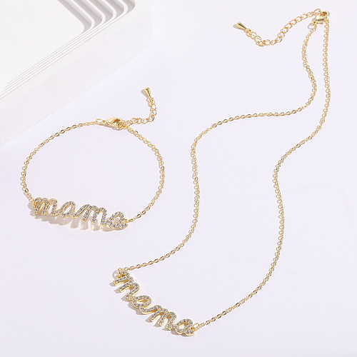 Simple Style Letter Copper Gold Plated Zircon Women'S Bracelets Necklace 1 Piece