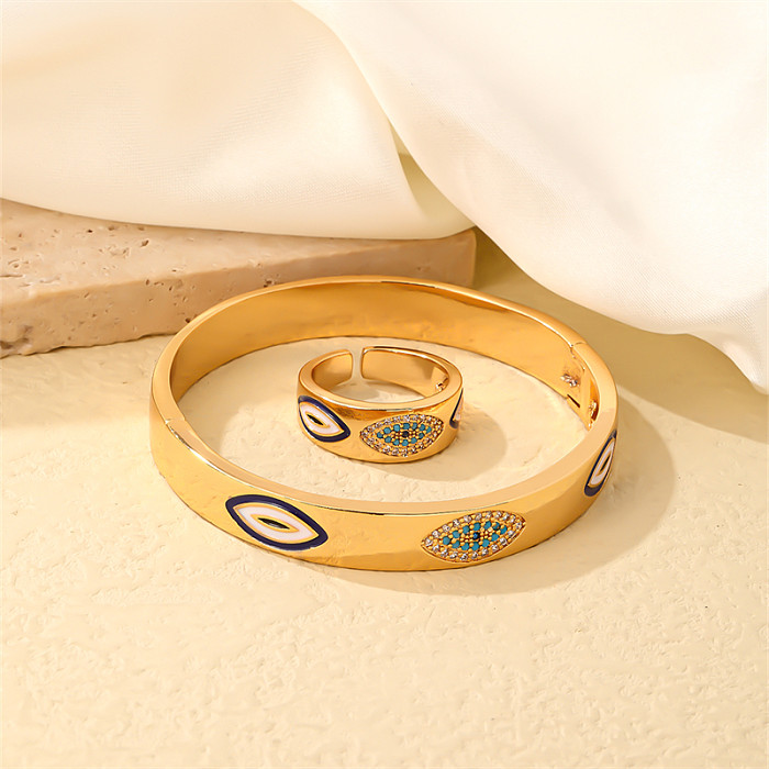 Casual Elegant Round Devil'S Eye Copper Enamel Plating Inlay Zircon Gold Plated Rings Bracelets