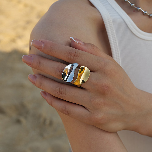 Estilo IG estilo simples cor sólida chapeamento de aço inoxidável anéis abertos banhados a ouro 18K