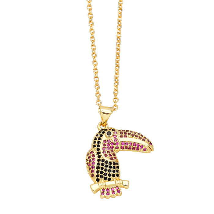 IG Style Cool Style Pinguin Katze Papagei Kupferbeschichtung Inlay Zirkon 18 Karat vergoldet Anhänger Halskette