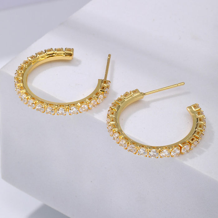1 Pair Simple Style Round Plating Inlay Copper Zircon Ear Studs