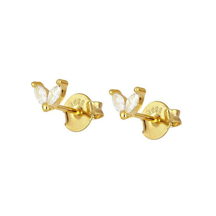 Blatt-Zirkon-Ohrringe, minimalistische Ohrringe, blumenförmige minimalistische Ohrringe