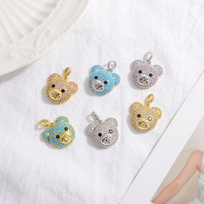 Colgante elegante y lindo con forma de osito, Animal brillante, chapado en cobre con incrustaciones de circonita, colgante chapado en oro de 18 quilates