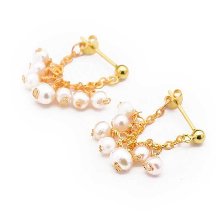 1 Pair Elegant Retro Round Beaded Plating Freshwater Pearl Copper 18K Gold Plated Earrings