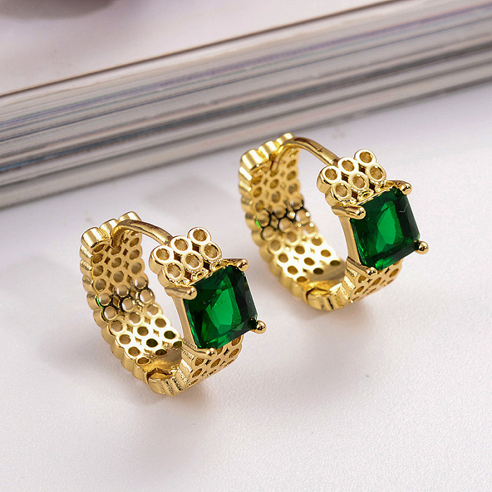 1 Pair IG Style Simple Style Square Plating Inlay Copper Zircon 18K Gold Plated Earrings