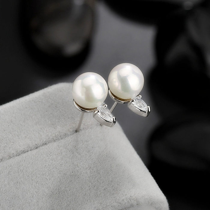 1 Pair Simple Style Pearl Plating Inlay Copper Zircon Drop Earrings Ear Studs Ear Hook