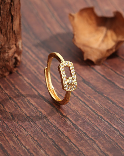 Französischer Stil, einfacher Stil, geometrische Verkupferung, Inlay, Zirkon, 18 Karat vergoldete Ringe
