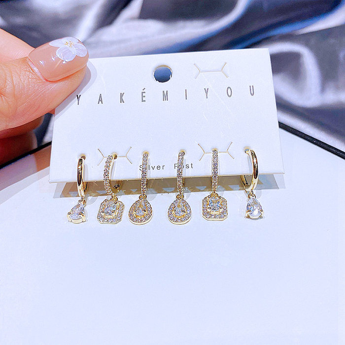 YAKEMIYOU Zircon Earrings Set Copper-plated Real Gold Water Drop Earrings
