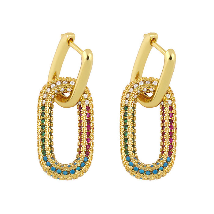 New Geometric Double Ring Lock Earrings Diamond Earrings Simple Retro Hip Hop Earrings  Wholesale jewelry