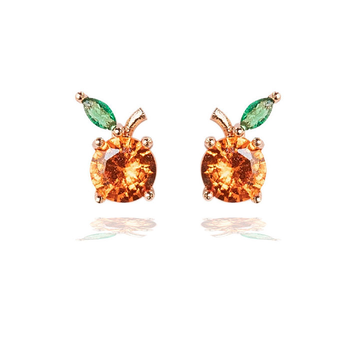 Cute Fruit Copper Earrings Inlaid Zircon Copper Earrings