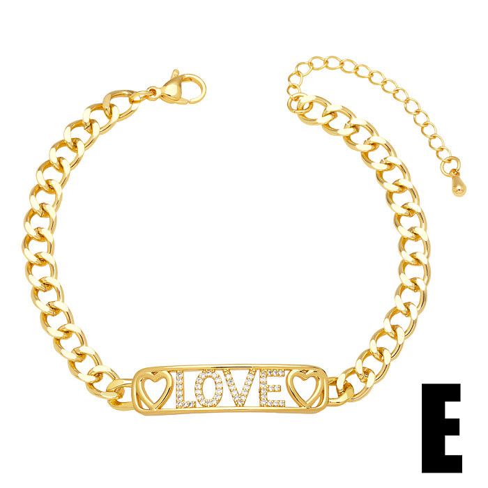 Fashion Paper Clip Star Heart Shape Copper Gold Plated Hollow Out Zircon Bracelets 1 Piece