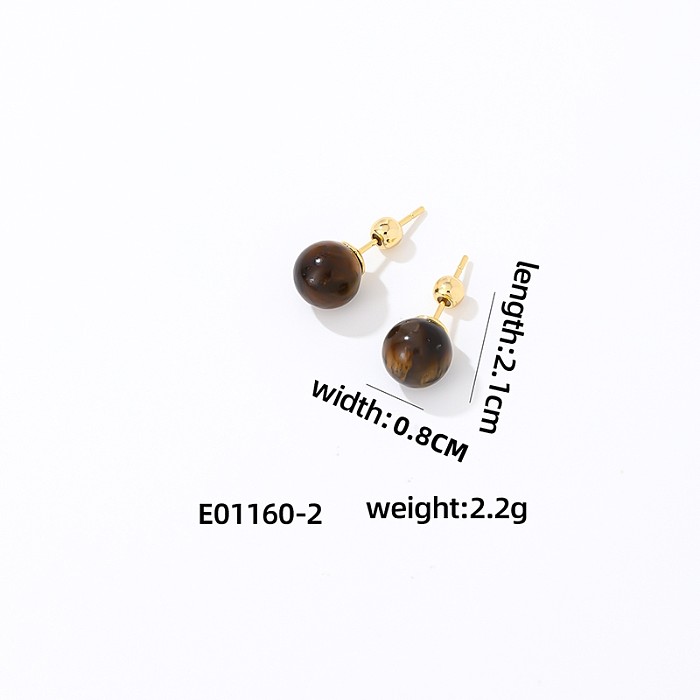 1 Pair Vintage Style Round Plating Natural Stone Copper Drop Earrings