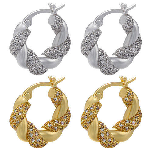 Fashion Twist Gold Plated Plating Inlay Zircon Earrings