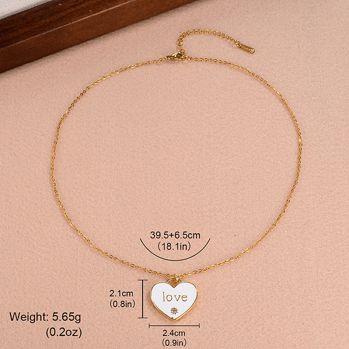 IG Style Cute Sweet Love Copper Enamel Plating Inlay Zircon 18K Gold Plated Pendant Necklace