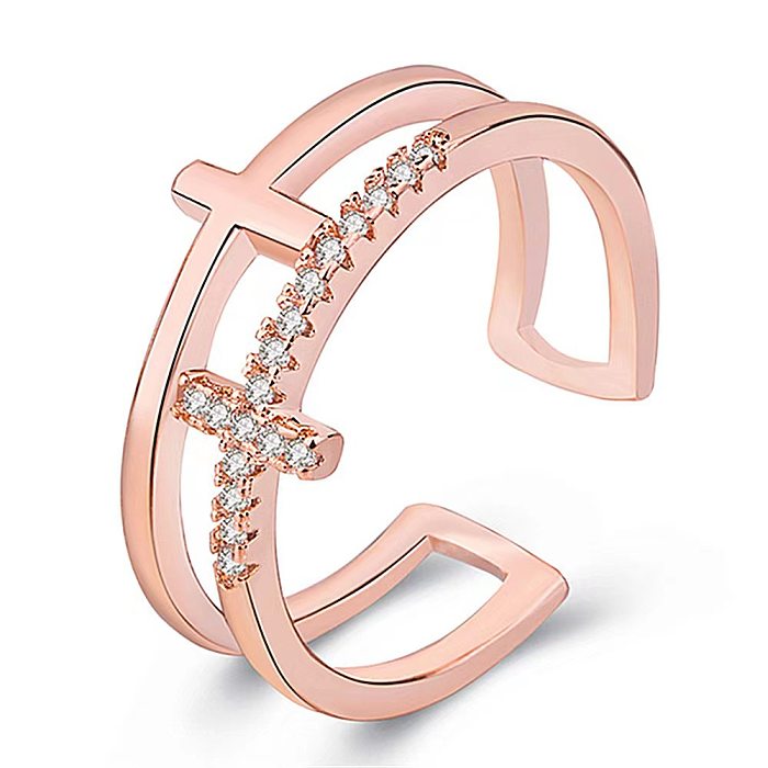 Fashion Cross Copper Plating Inlay Zircon Open Ring 1 Piece