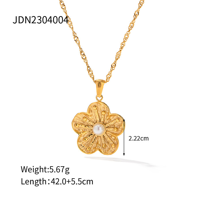 INS Style Sweet Flower Stainless Steel Plating Inlay Pearl 18K Gold Plated Rings Earrings Necklace