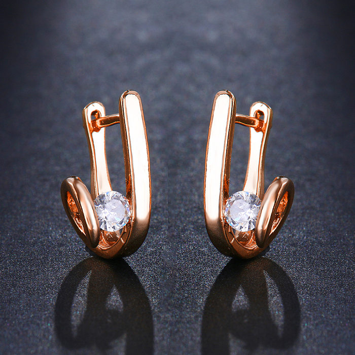 1 paire de clous d'oreilles en cuivre et Zircon, Style Simple, placage géométrique, incrustation
