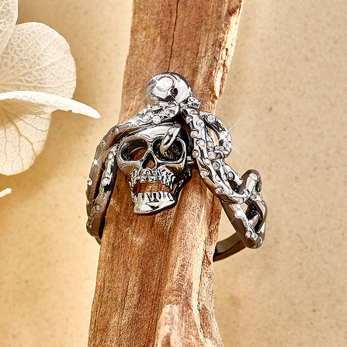 Gothic Hip-Hop Funny Skull Copper Hollow Out Inlay Zircon Rings